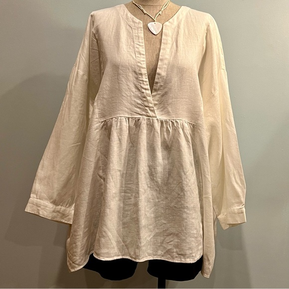 Zara Tops - Zara White Linen V-Neck Tunic Top. Size XL. Excellent used condition.